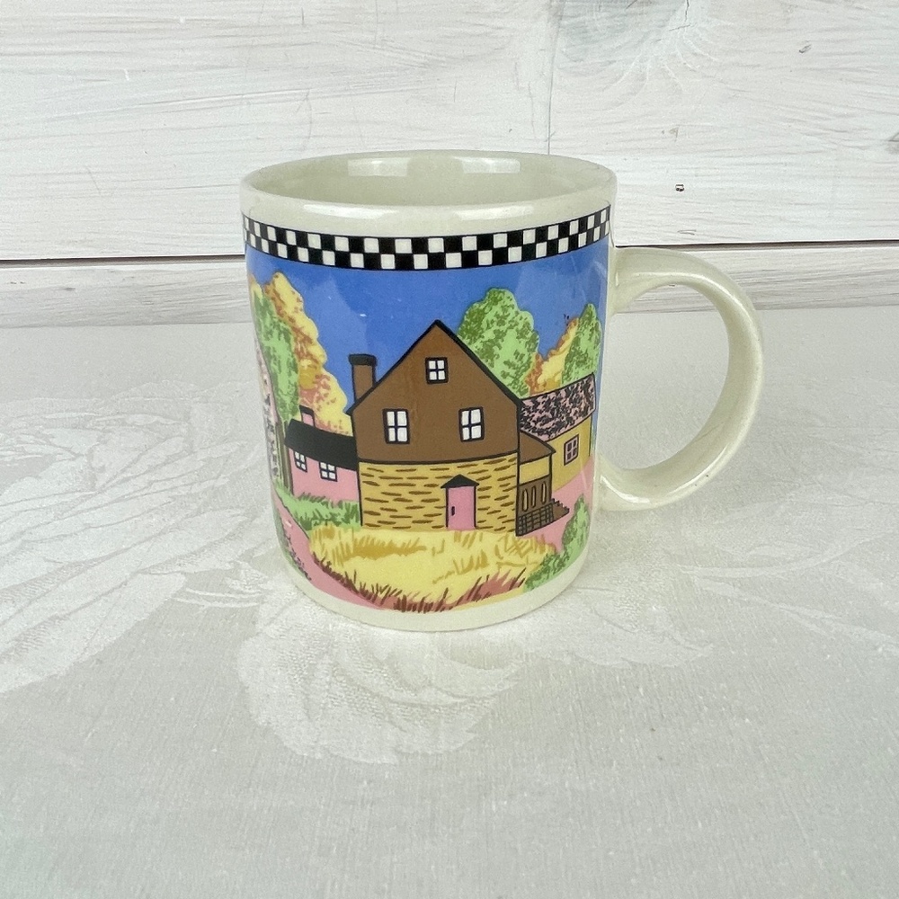 Vintage Gibson Coffee Mug - Country Pink Blue Farm Scene